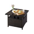 CintBllTer Rattan Umbrella Side Table Bistro Wicker Side Table with Storage Slot Patio Umbrella Side Table Stand with 1.57 Umbrella Hole Outdoor Leisure Coffee Table for Garden Poolside Deck
