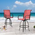 2Pcs Dining Set Bar Height Stools Swivel Chairs With Armrest All Weather Metal Outdoor Furniture For Bistro Yard (Red)