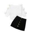 Fanvereka Baby Girl Autumn and Winter Suits Wool Ball Knitted Long Sleeve Top + Button Mini Hip Skirt