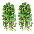 Grofry 2Pcs Artificial Morning Glory Simulated Morning Glory Hanging Artificial Flowers Outdoor Home Wedding Garden Decor Fake Morning Glory