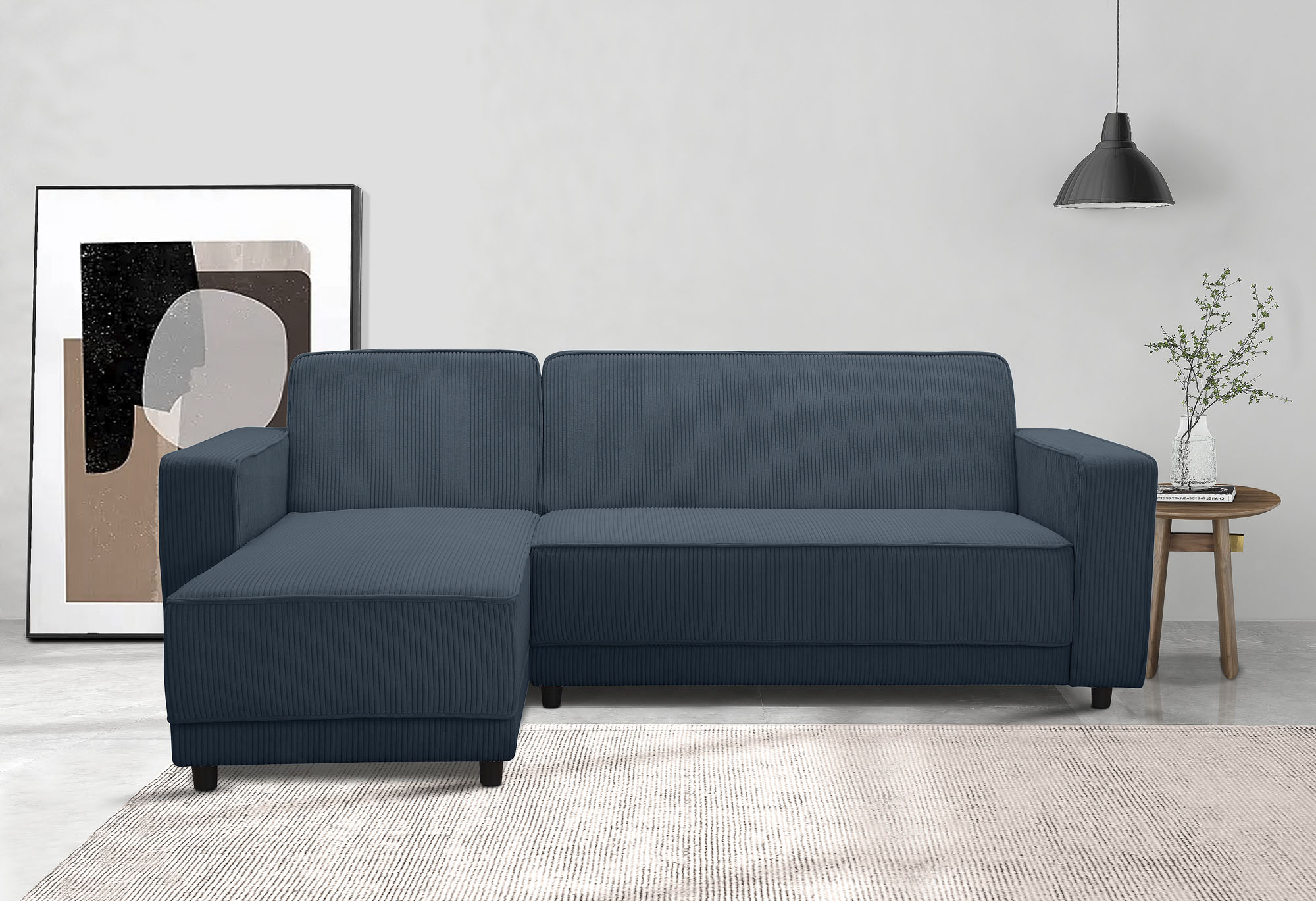 Ecksofa DOREL HOME "Allie Schlafsofa 230 cm mit Relaxfunktion in der Rückenlehne", blau, B:230cm H:82cm T:154cm, 100% Polyester, Sofas, Ecksofa, Schlaffunktion (108/194,5cm), trendiger Cord o. pflegeleichter Velours