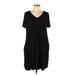 Acting Pro Casual Dress - Mini V Neck Short sleeves: Black Print Dresses - Women's Size Large