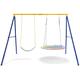 COSTWAY Metal Swing Frame for 2 Swings, A-Frame Swings Stand with Ground Stakes, Carabiners & Foot Caps, Frame Only (Yellow+Navy)