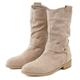 Cowboy Boots Women Low Heel Wide Fit Ladies Suede Below Mid Calf Western Booties Girls Dancing Biker Boot UK Size (001 Beige, Adult, Women, 7.5, Numeric, UK Footwear Size System, Medium)