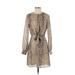 Hutch Casual Dress - A-Line Crew Neck Long sleeves: Tan Animal Print Dresses - Women's Size 2 - Print Wash