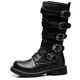 New 2024 Men Leather Motorcycle Boots Fashion Mid-Calf Punk Rock High Top Casual Boots Men Shoes