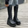 Damen Plattform Keil absatz Mid Calf Stiefel Punk-Stil Schnürstiefel Damenschuhe