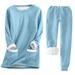 Lovskoo Long Johns Thermal Underwear for Women Fleece Lined Solid Color Long Sleeve Base Layer Tops Cold Weather Light Blue