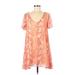 Judith March Casual Dress - A-Line V Neck Short sleeves: Orange Snake Print Dresses - Women's Size Medium