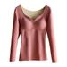 XIUH Women s Thermal Undershirts Winter V Neck Thermal Top Warm with Spongy Pad Winter Underwear Top Pink XL