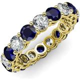 TriJewels Round Blue Sapphire Lab Grown Diamond 4 1/3 ctw Womens Eternity Band Stackable 14KYellow Gold-7.0