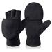 Winter Gloves Fingerless Convertible Mittens Thermal Polar Fleece Insulated Lining Windproof Warm for Men Women Black