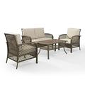 Maykoosh Retro Relaxation 4Pc Outdoor Wicker Conversation Set Sand/Driftwood - Loveseat Coffee Table & 2 Arm Chairs