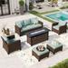 Sophia & William 6 Pieces Wicker Patio Furniture Set 9-Seat Outdoor Conversation Set with 56 Fire Pit Table Blue