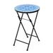 Folding Mosaic Patio Table Outdoor Round Accent Table Light Blue