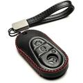 Vitodeco Genuine Leather Smart Key Fob Case Compatible for Mercedes-Benz S-Class 2022 Mercedes-Benz C-Class 2022 EQS 2022 (3-Button Black/Red)