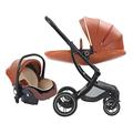 YCKEGEW Toddler Stroller with Eggshell Seat Portable Lightweight Pram All Terrain Reversible Bassinet Pram for Infant & Toddler,One Foot Brake,Rubber Wheels (Color : Brown)