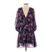 La Maison Talulah Casual Dress - Wrap V-Neck 3/4 sleeves: Purple Floral Dresses - Women's Size Small