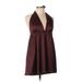 Shein Casual Dress - Mini Halter Sleeveless: Burgundy Print Dresses - Women's Size Large