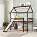 Twin Size Loft Bed with Slide, Kids House Bed with Slide, Solid Wood Full Loft Bed Frame for Kids, Teens, Girls & Boys, Espresso