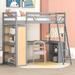 Wooden Student Loft Bed with 4-Tier Shelves and L-Shaped Desk