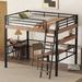 Full Size Retro Loft Bed with Desk, Wood/Metal Structure Bed Frame, Black