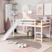 Twin Size Loft Bed with Slide, Wood Low Loft Bed Frame for Kids,Twin Bed Multifunctional Design, No Box Spring Required, White