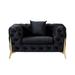 Modern Velvet Armchair, Button-Tufted Single Sofa Waffle Accent Chair Black Upholstered Lounge Chairs for Living Room Chair Sofa