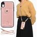 iPhone XR PU Leather Wallet Case for iPhone XR Necklace Lanyard Case Cover with Card Holder Adjustable Detachable Anti-Lost Neck Strap for Apple iPhone XR Rose Gold