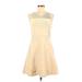 Ann Taylor Casual Dress - A-Line Crew Neck Sleeveless: Ivory Print Dresses - Women's Size Medium Petite