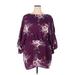 Suzanne Betro Casual Dress - Mini Crew Neck 3/4 sleeves: Purple Floral Dresses - Women's Size 2X