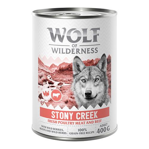 6 x 400 g Stony Creek Geflügel mit Rind Wolf of Wilderness getreidefreies Hundefutter nass