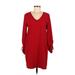 Tahari Casual Dress - Mini V Neck 3/4 sleeves: Red Print Dresses - Women's Size 6
