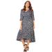 Plus Size Women's Easy Faux Wrap Dress by Catherines in Black Allover Brushstroke (Size 3XWP)