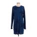 Current/Elliott Casual Dress - Shift Crew Neck Long sleeves: Blue Dresses - Women's Size Small