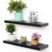 Ebern Designs 2 Piece Solid Wood Wall Mounted Shelves w/ Invisible Heavy Duty Metal Bracket Wood in Black | 1 H x 24 W x 6.7 D in | Wayfair