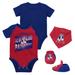 Newborn & Infant Mitchell Ness Red/Royal New England Patriots Throwback Big Score Bodysuit, Bib Bootie Set