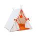 Cat House Tower Rattan Wicker Portable Furniture Tent Playpen with White & Orange Soft Cushion 19.7 x 21.7 x 22 in.