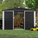 JAORD Metal Outdoor Storage Shed 8.6Ã—6.3 FT Steel Utility Tool Shed Storage House with Sliding Door Metal Sheds Outdoor Storage for Backyard Garden Patio Lawn (H6 xW8.6 x D6.3 ) Black&White