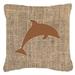 Dolphin Burlap and Brown Indoor & Outdoor Decorative Fabric Pillow - 14 x 14 in.