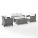 140 x 81 x 32.50 in. Bradenton Outdoor Conversation Set - Sunbrella - Loveseat Coffee Table & 2 Armchairs White & Gray - 4 Piece