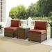 32.5 x 25 x 31.5 in. Outdoor Wicker Chair Set with Side Table & 2 Armless Chairs Sangria & Weathered Brown - 3 Piece