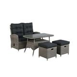 26 in. Monaco All-Weather Set with Two-Seat Reclining Bench Cocktail Table & Two Ottomans Gray - 4 Piece