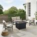 Outdoor Conversation Set with Fire Table Oatmeal & Oil Rubbed Bronze - Loveseat Dante Fire Table & 2 Arm Chairs - 4 Piece