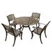 2666-1016-4-BZ 48 in. Ornate Traditional & Modern Contemporary Outdoor Mesh Lattice Aluminum Round Dining Set with Four Chairs Bronze