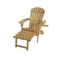 72 in. Oceanic Collection Adirondack Chaise Lounge Chair Foldable Cup & Glass Holder Natural Color