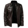 Men Faux Leather Jacket Fall/Winter Thickening Coat Long Sleeve Zip Up Outwear Sports Basic Parka with Pocket