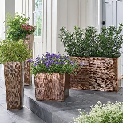 Hammered Stainless Steel Planter Pots - Rectangle,...