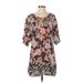 Johnny Was Casual Dress - Shift Scoop Neck 3/4 sleeves: Brown Floral Dresses - Women's Size Small