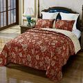 Qucover Bedspread Bed Throw 260 x 280 cm Red Cotton Bedspread Set with 2 Pillowcases 50 x 75 cm for Double Bed, Country House Style Quilted Blanket, Reversible Blanket with Floral Pattern, Throw